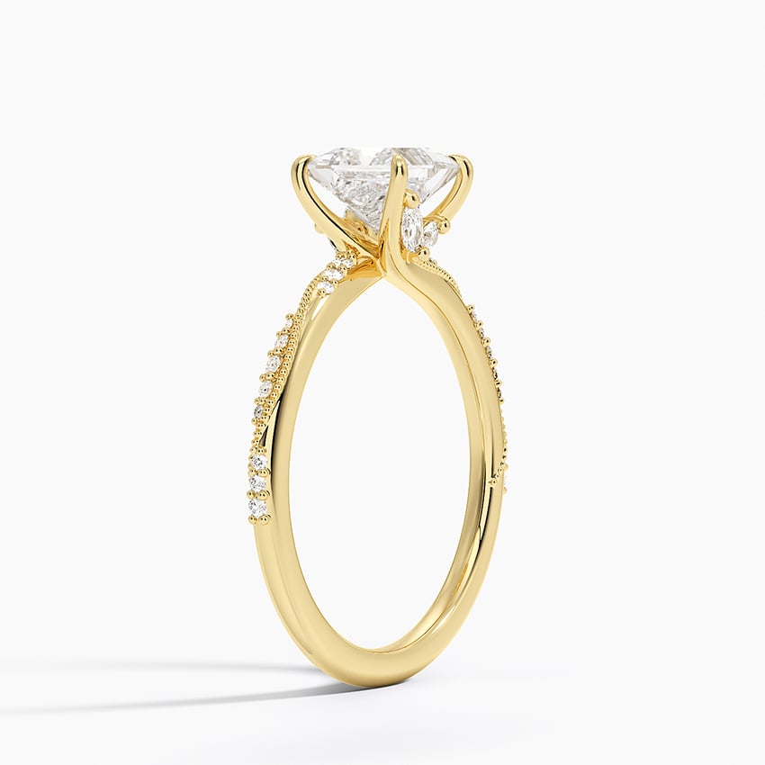 Camellia Hidden Accent 1.5mm Diamond Ring Yellow Gold 18k Princess Engagement Ring