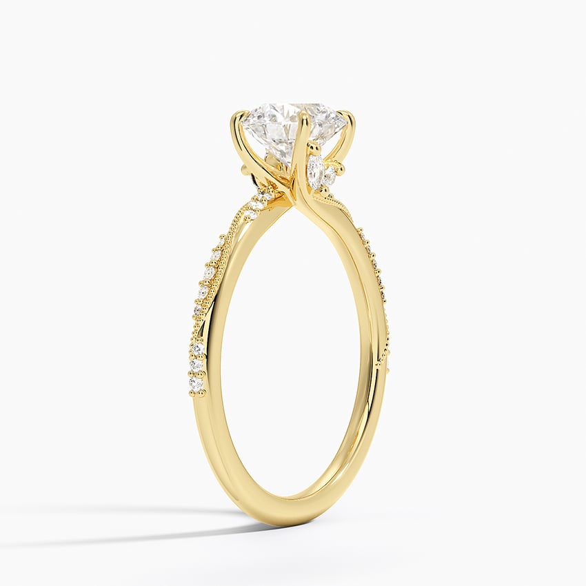 Camellia Hidden Accent 1.5mm Diamond Ring Yellow Gold 18k Round Engagement Ring