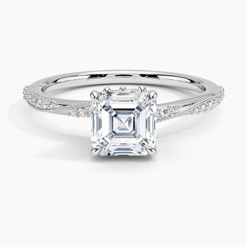 Camellia Hidden Accent 1.5mm Diamond Ring Platinum Asscher Engagement Ring