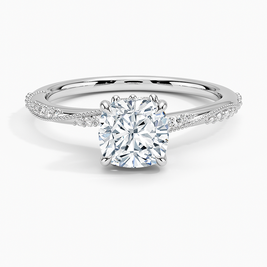 Camellia Hidden Accent 1.5mm Diamond Ring Platinum Cushion Engagement Ring