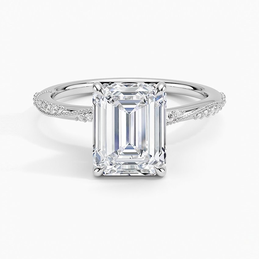 Camellia Hidden Accent 1.5mm Diamond Ring Platinum Emerald Engagement Ring