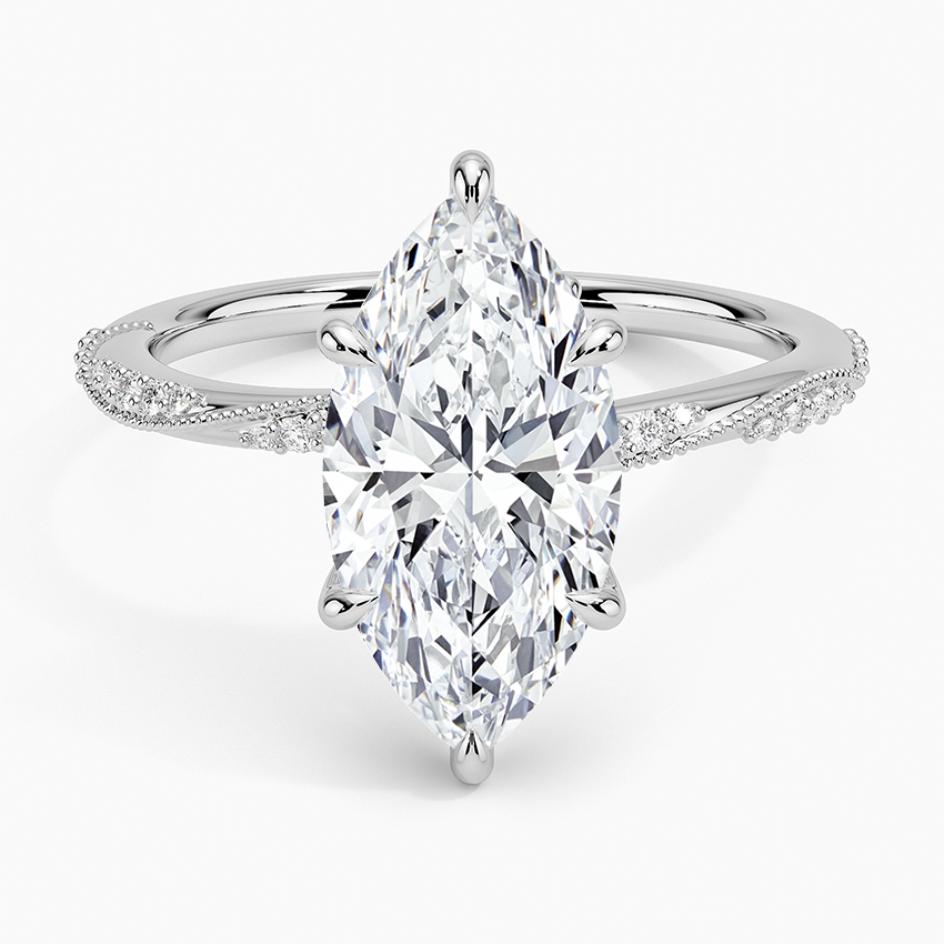Camellia Hidden Accent 1.5mm Diamond Ring Platinum Marquise Engagement Ring