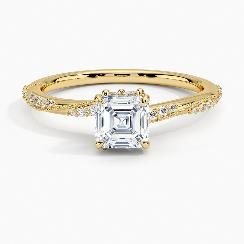 Camellia Hidden Accent 1.5mm Diamond Ring Yellow Gold 18k Asscher Engagement Ring