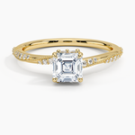 Camellia Hidden Accent 1.5mm Diamond Ring Yellow Gold 18k Asscher Engagement Ring