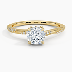 Camellia Hidden Accent 1.5mm Diamond Ring Yellow Gold 18k Cushion Engagement Ring