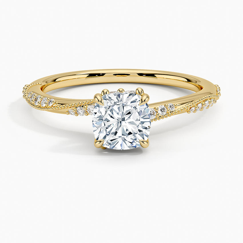 Camellia Hidden Accent 1.5mm Diamond Ring Yellow Gold 18k Cushion Engagement Ring