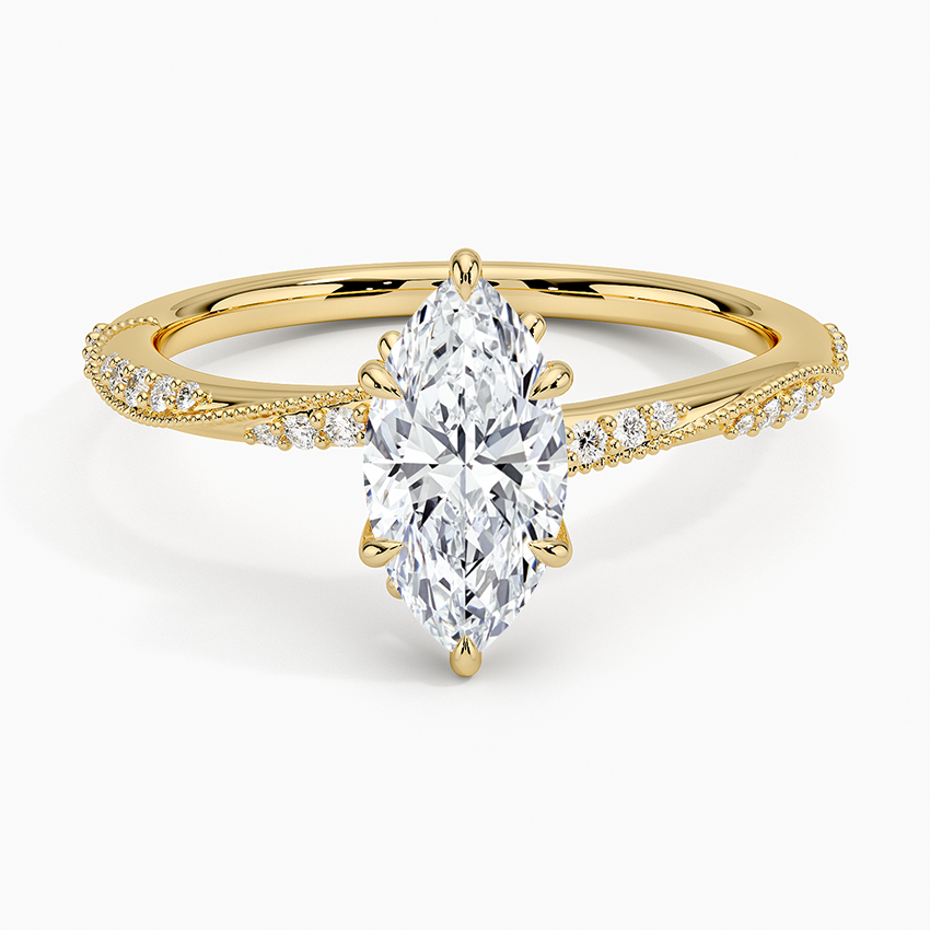 Camellia Hidden Accent 1.5mm Diamond Ring Yellow Gold 18k Marquise Engagement Ring