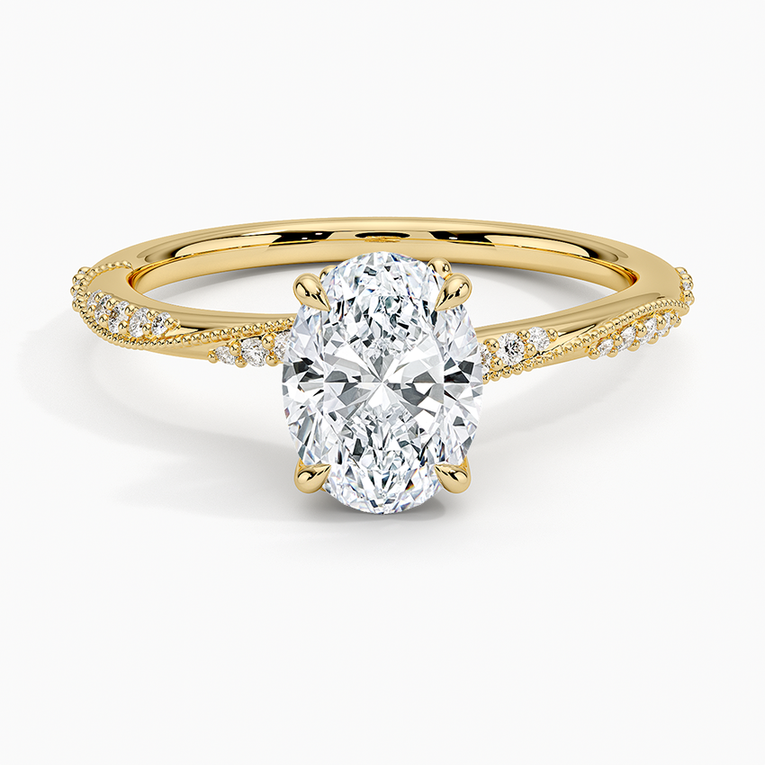 Camellia Hidden Accent 1.5mm Diamond Ring Yellow Gold 18k Oval Engagement Ring