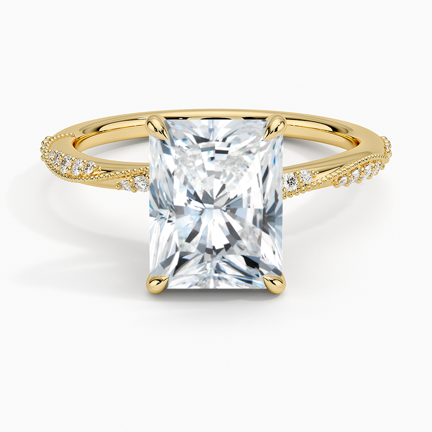 Camellia Hidden Accent 1.5mm Diamond Ring Yellow Gold 18k Radiant Engagement Ring