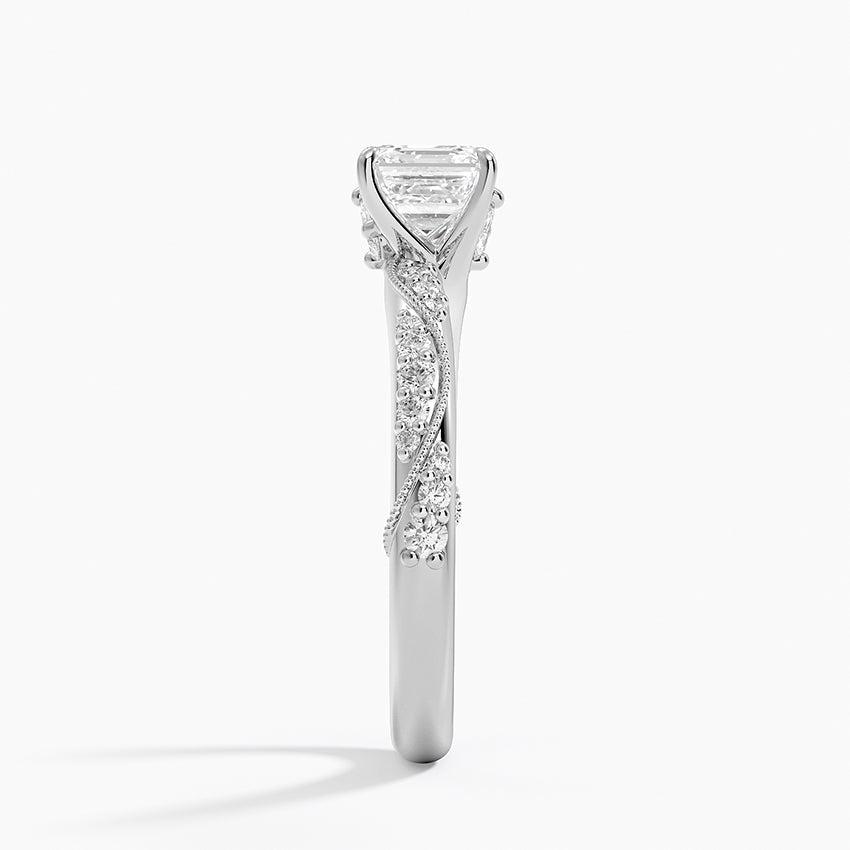 Camellia Hidden Accent 2.5mm Diamond Ring Platinum Asscher Engagement Ring