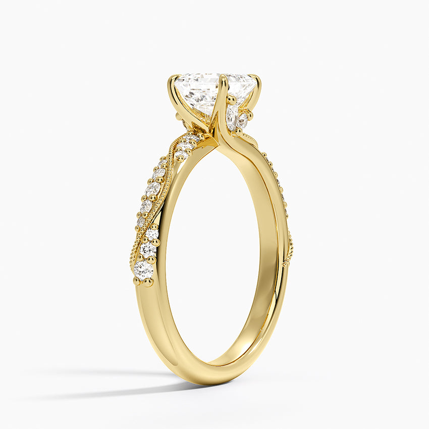 Camellia Hidden Accent 2.5mm Diamond Ring Yellow Gold 18k Asscher Engagement Ring