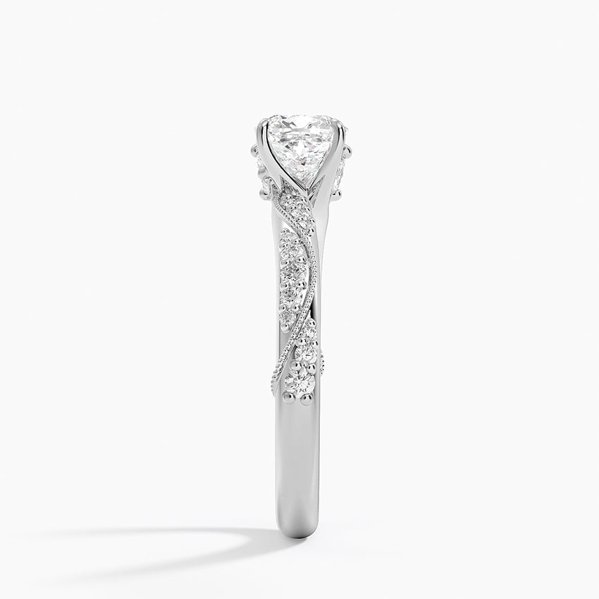 Camellia Hidden Accent 2.5mm Diamond Ring Platinum Cushion Engagement Ring