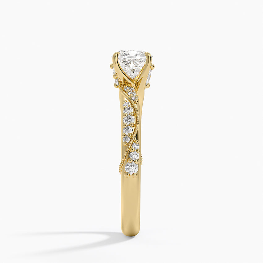 Camellia Hidden Accent 2.5mm Diamond Ring Yellow Gold 18k Cushion Engagement Ring