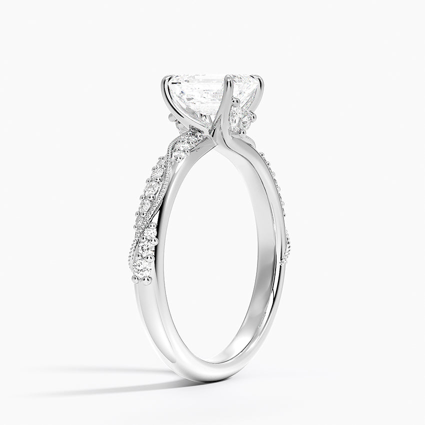Camellia Hidden Accent 2.5mm Diamond Ring Platinum Emerald Engagement Ring