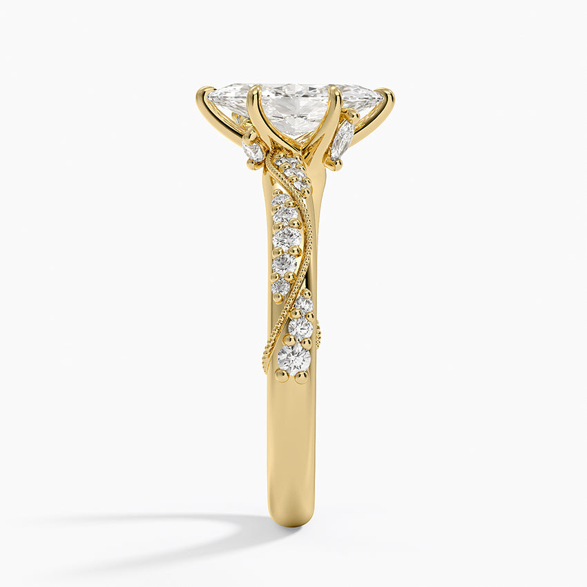 Camellia Hidden Accent 2.5mm Diamond Ring Yellow Gold 18k Marquise Engagement Ring