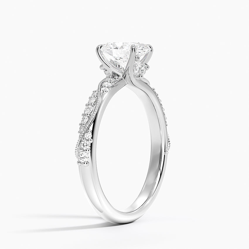 Camellia Hidden Accent 2.5mm Diamond Ring Platinum Oval Engagement Ring
