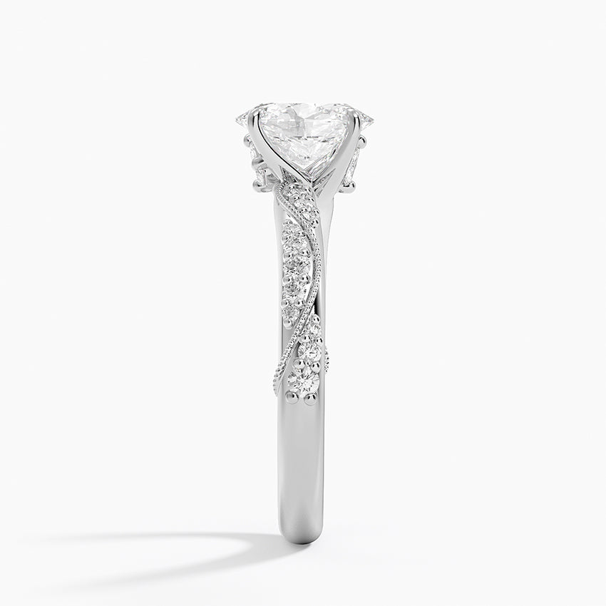 Camellia Hidden Accent 2.5mm Diamond Ring Platinum Oval Engagement Ring