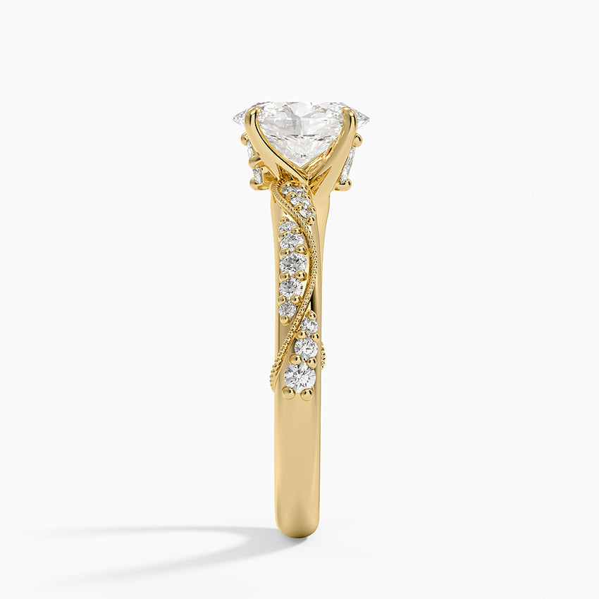Camellia Hidden Accent 2.5mm Diamond Ring Yellow Gold 18k Oval Engagement Ring