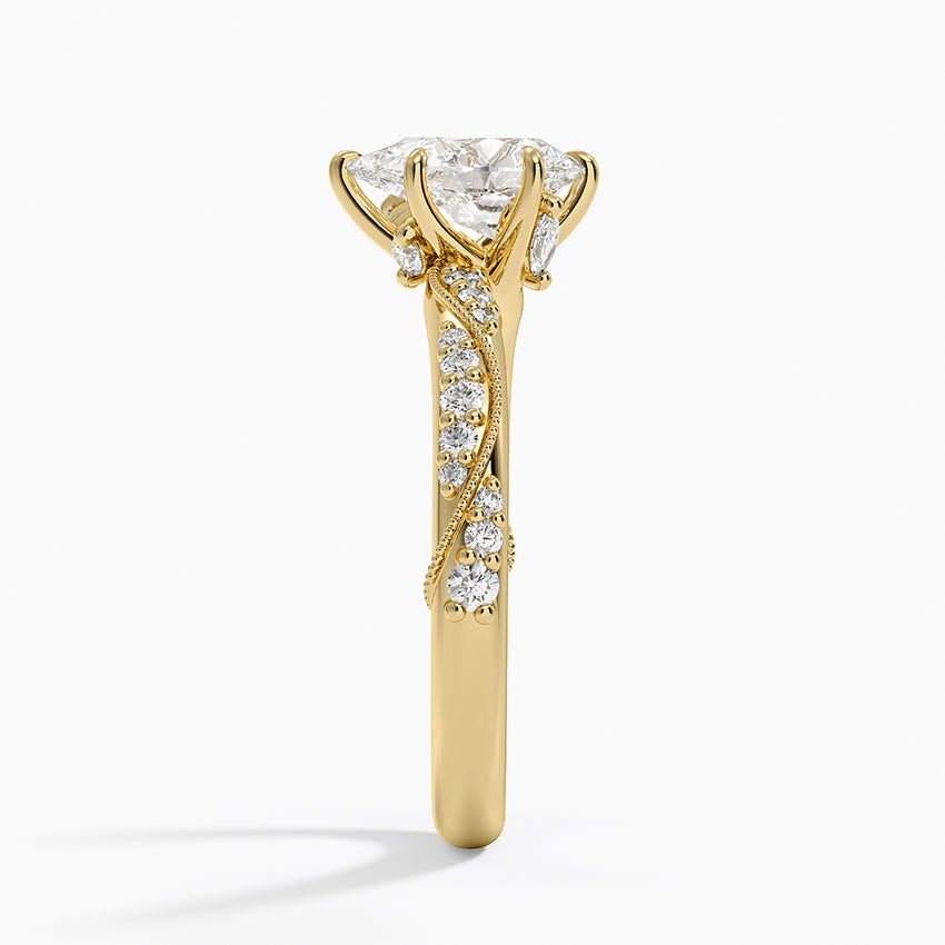 Camellia Hidden Accent 2.5mm Diamond Ring Yellow Gold 18k Pear Engagement Ring