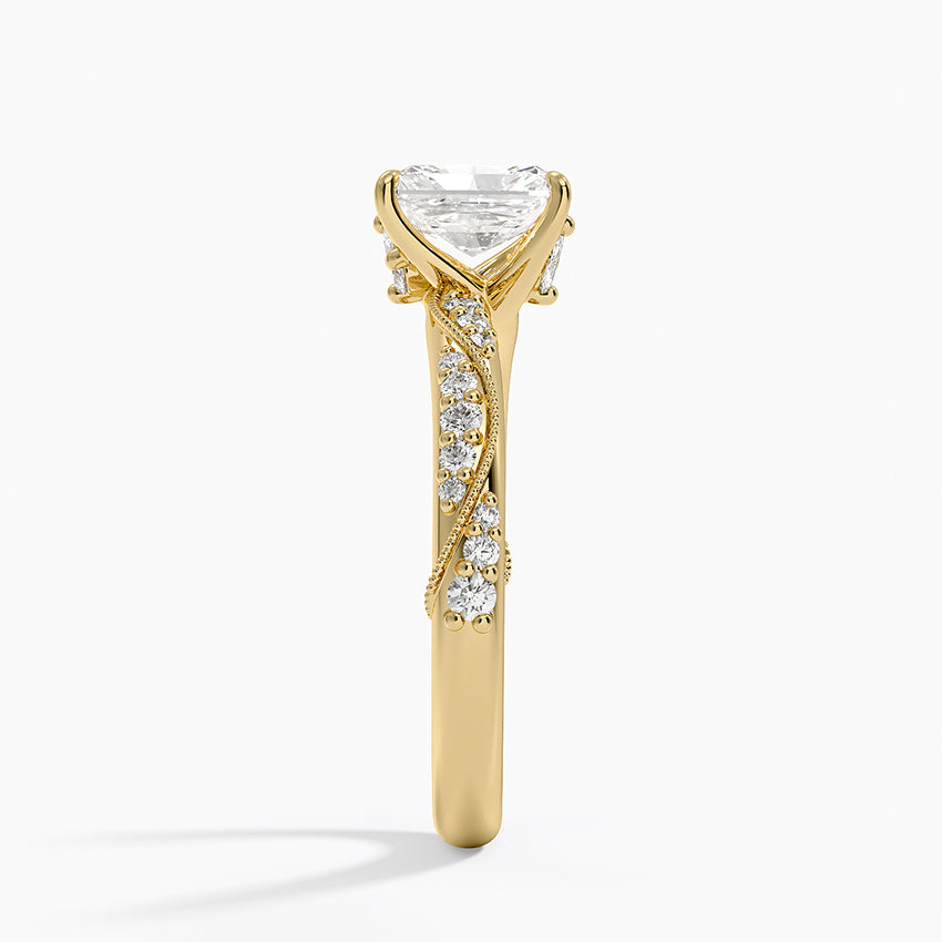 Camellia Hidden Accent 2.5mm Diamond Ring Yellow Gold 18k Radiant Engagement Ring