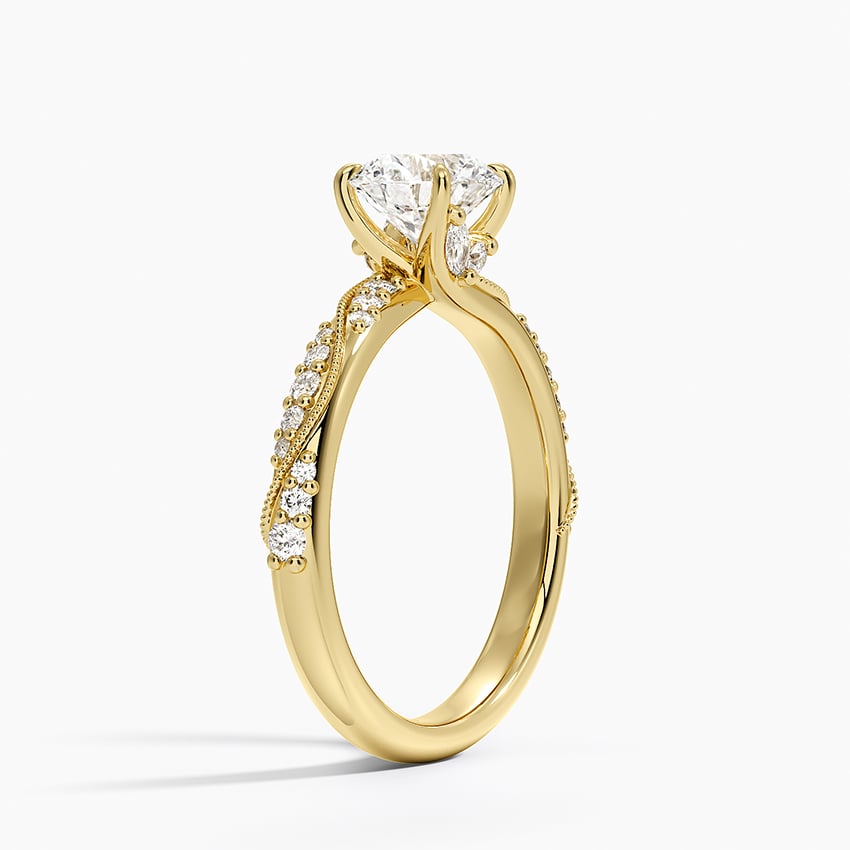 Camellia Hidden Accent 2.5mm Diamond Ring Yellow Gold 18k Round Engagement Ring