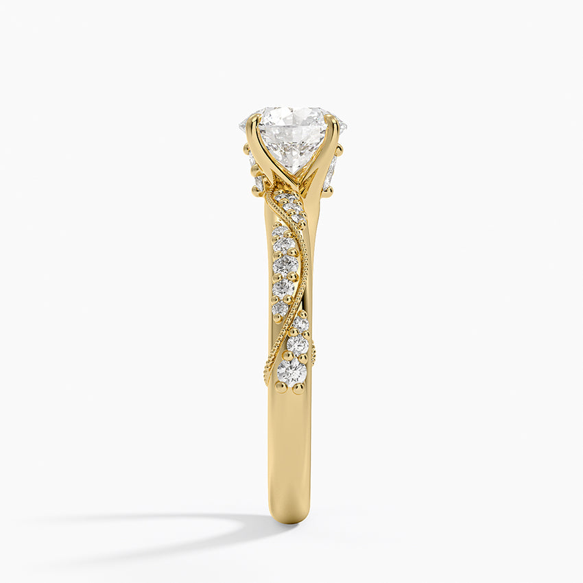 Camellia Hidden Accent 2.5mm Diamond Ring Yellow Gold 18k Round Engagement Ring