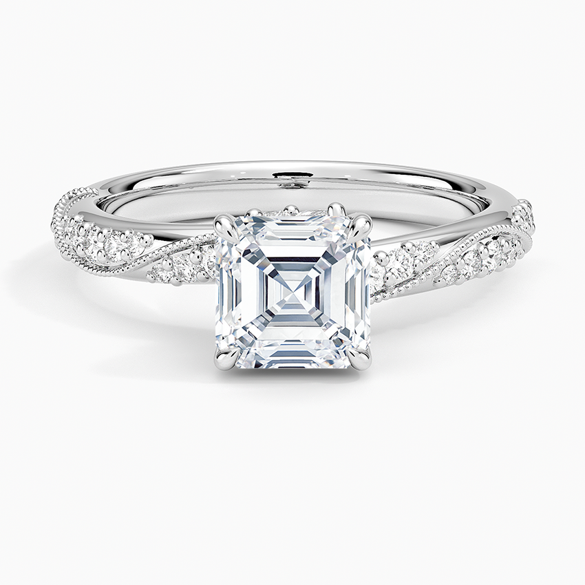 Camellia Hidden Accent 2.5mm Diamond Ring Platinum Asscher Engagement Ring