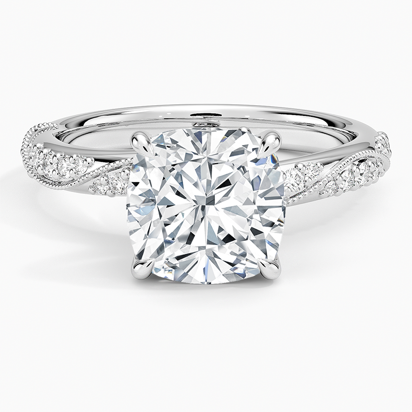 Camellia Hidden Accent 2.5mm Diamond Ring Platinum Cushion Engagement Ring