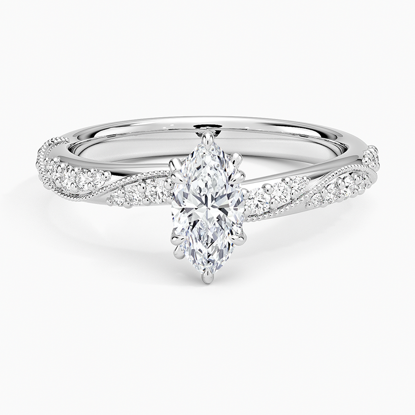 Camellia Hidden Accent 2.5mm Diamond Ring Platinum Marquise Engagement Ring