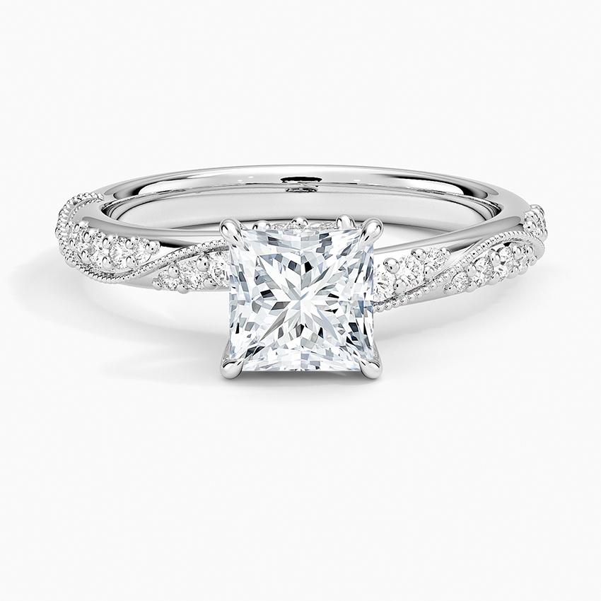 Camellia Hidden Accent 2.5mm Diamond Ring Platinum Princess Engagement Ring