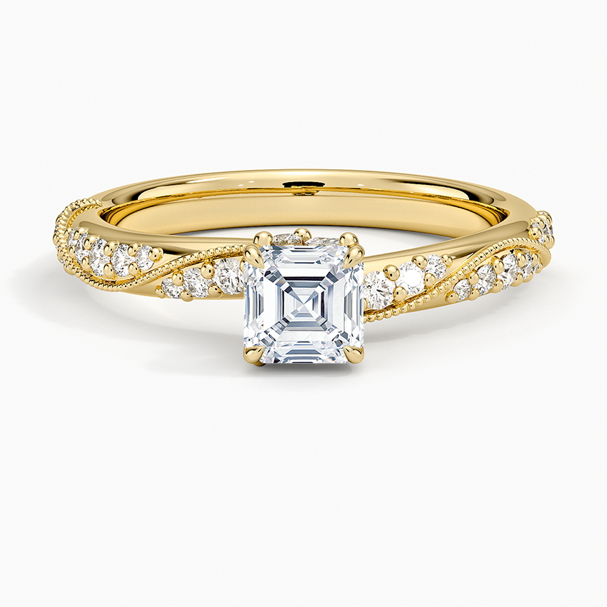 Camellia Hidden Accent 2.5mm Diamond Ring Yellow Gold 18k Asscher Engagement Ring