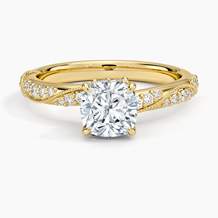 Camellia Hidden Accent 2.5mm Diamond Ring Yellow Gold 18k Cushion Engagement Ring