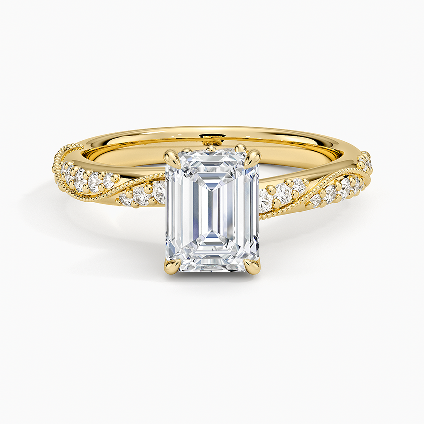 Camellia Hidden Accent 2.5mm Diamond Ring Yellow Gold 18k Emerald Engagement Ring