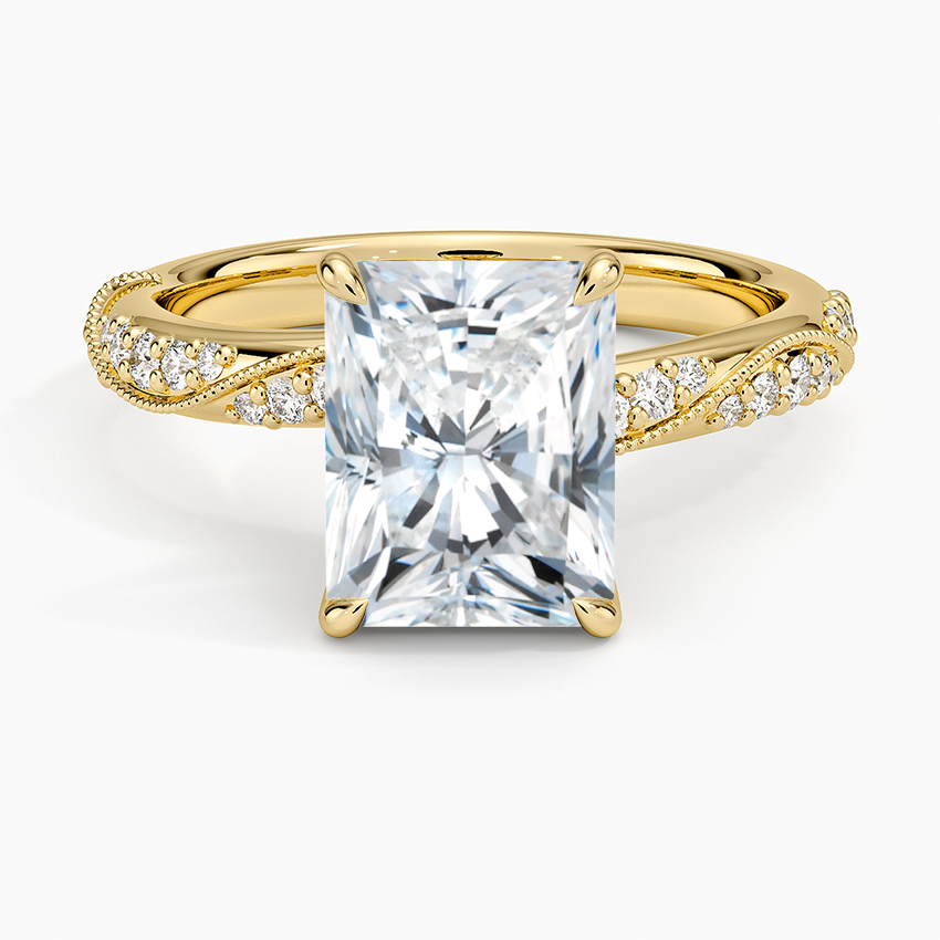 Camellia Hidden Accent 2.5mm Diamond Ring Yellow Gold 18k Radiant Engagement Ring