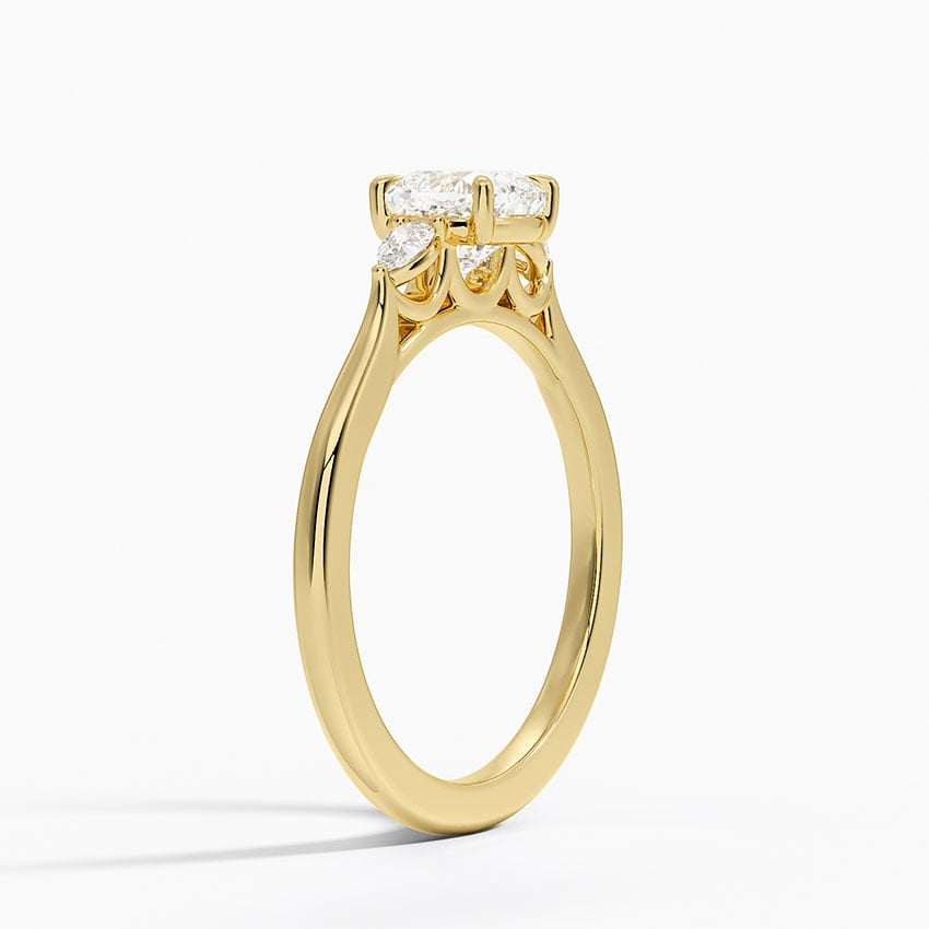 Aria Perfect Fit Three Stone Diamond Ring Yellow Gold 18k Cushion Engagement Ring