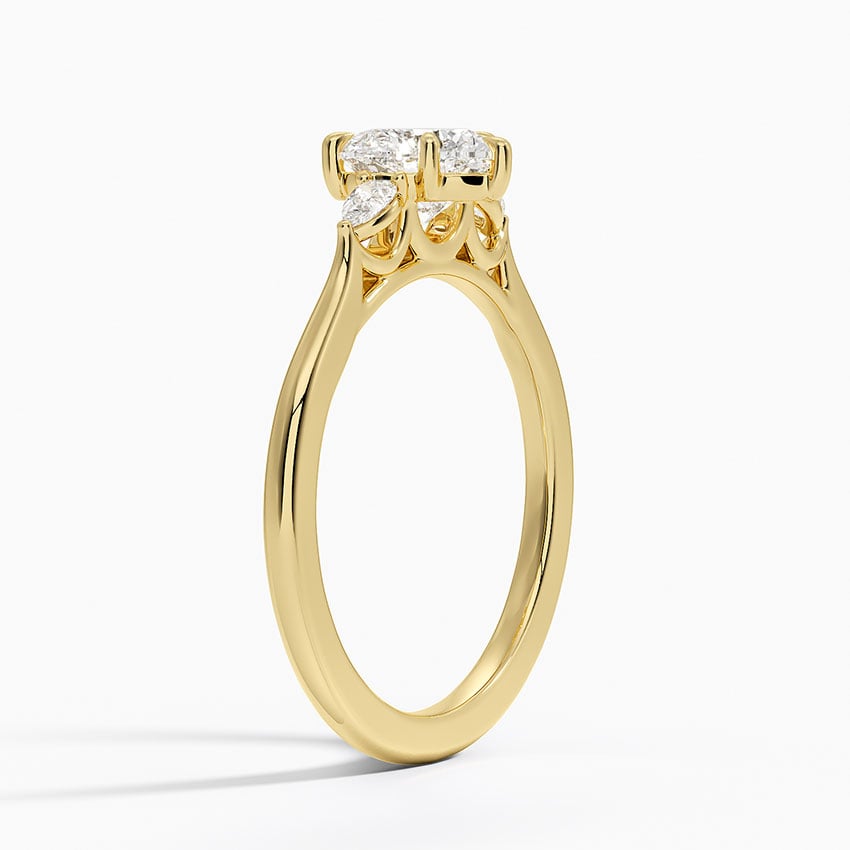 Aria Perfect Fit Three Stone Diamond Ring Yellow Gold 18k Heart Engagement Ring