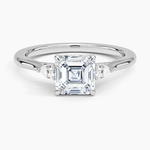 Aria Perfect Fit Three Stone Diamond Ring Platinum Asscher Engagement Ring