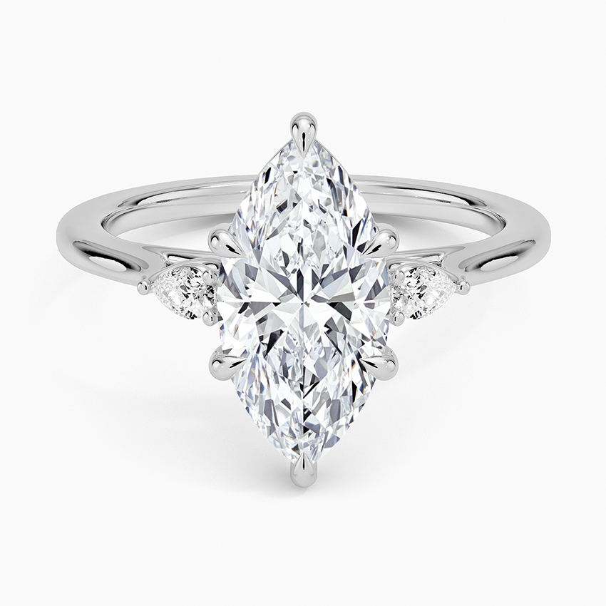 Aria Perfect Fit Three Stone Diamond Ring Platinum Marquise Engagement Ring