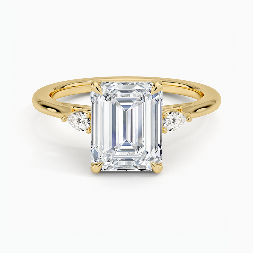 Aria Perfect Fit Three Stone Diamond Ring Yellow Gold 18k Emerald Engagement Ring