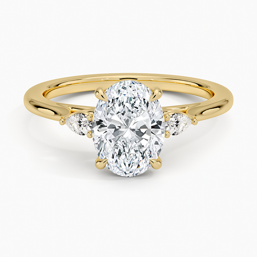 Aria Perfect Fit Three Stone Diamond Ring Yellow Gold 18k Oval Engagement Ring