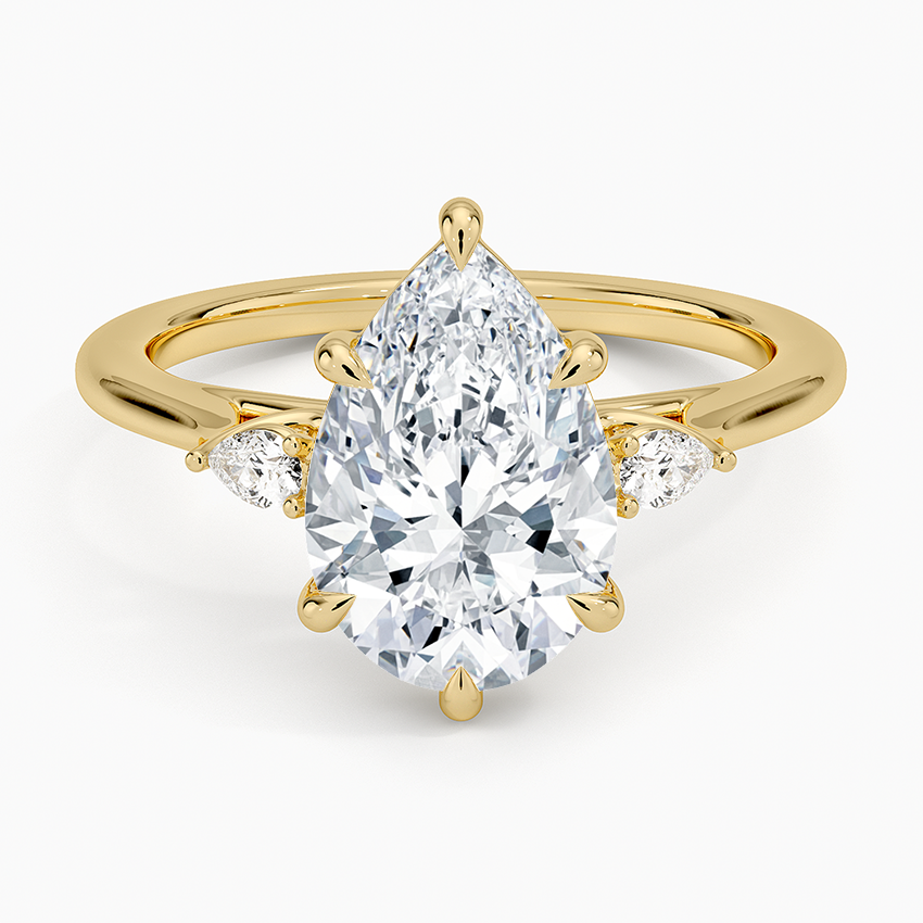 Aria Perfect Fit Three Stone Diamond Ring Yellow Gold 18k Pear Engagement Ring