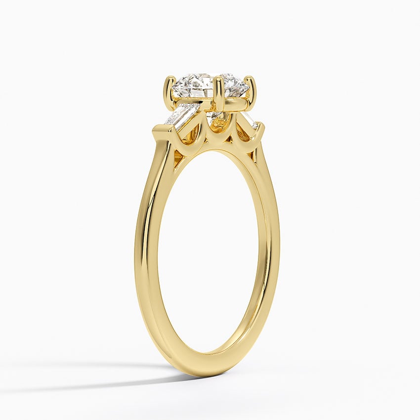Perfect Fit Tapered Baguette Diamond Ring Yellow Gold 18k Round Engagement Ring