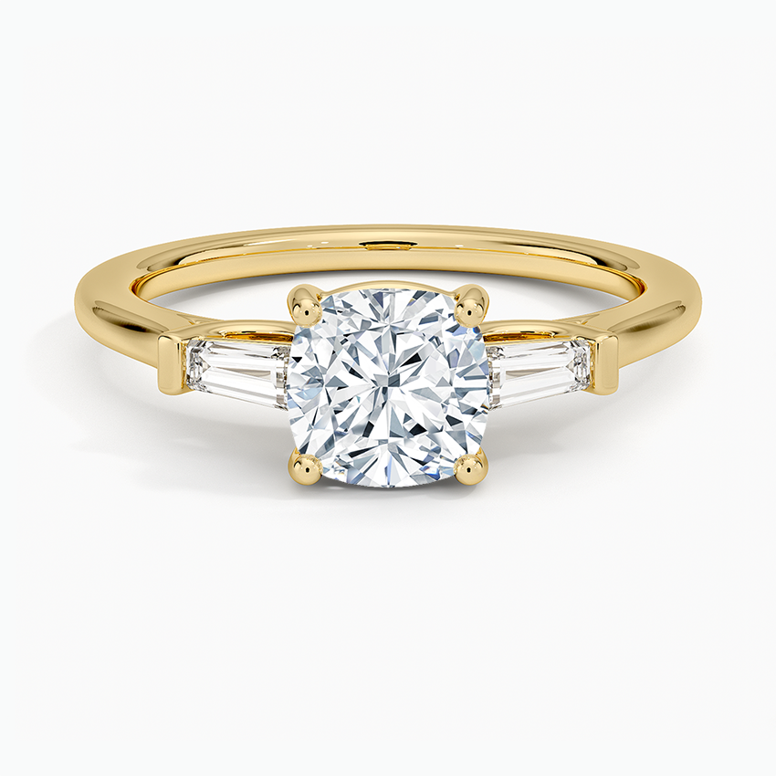Perfect Fit Tapered Baguette Diamond Ring Yellow Gold 18k Cushion Engagement Ring
