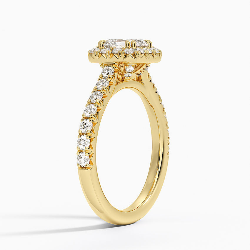 Sienna Halo Half Coverage Diamond Ring Yellow Gold 18k Asscher Engagement Ring