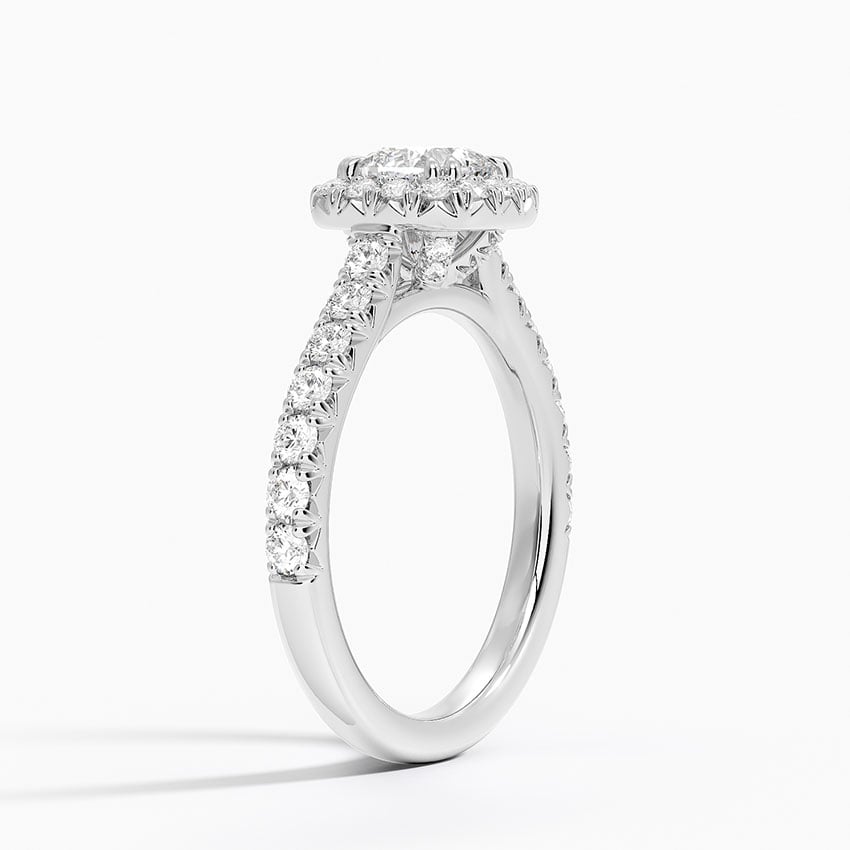 Sienna Halo Half Coverage Diamond Ring Platinum Cushion Engagement Ring