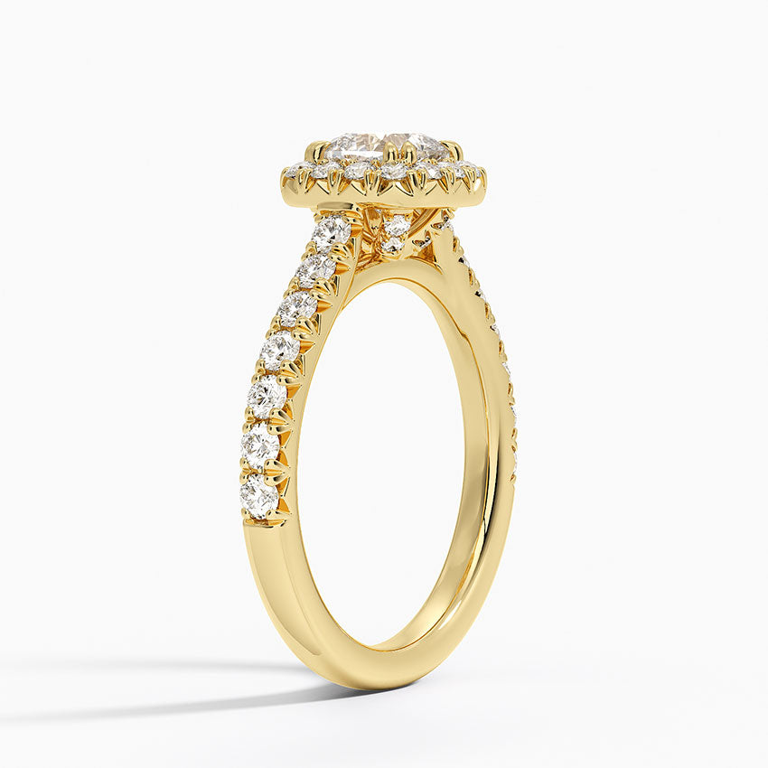 Sienna Halo Half Coverage Diamond Ring Yellow Gold 18k Cushion Engagement Ring