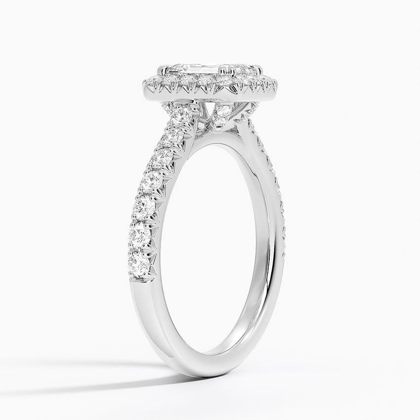 Sienna Halo Half Coverage Diamond Ring Platinum Emerald Engagement Ring