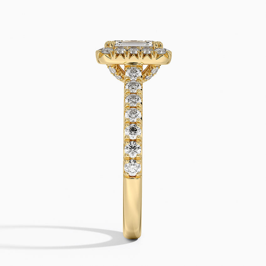 Sienna Halo Half Coverage Diamond Ring Yellow Gold 18k Emerald Engagement Ring