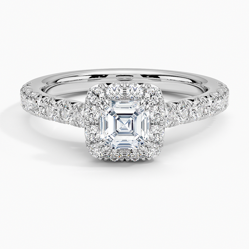 Sienna Halo Half Coverage Diamond Ring Platinum Asscher Engagement Ring