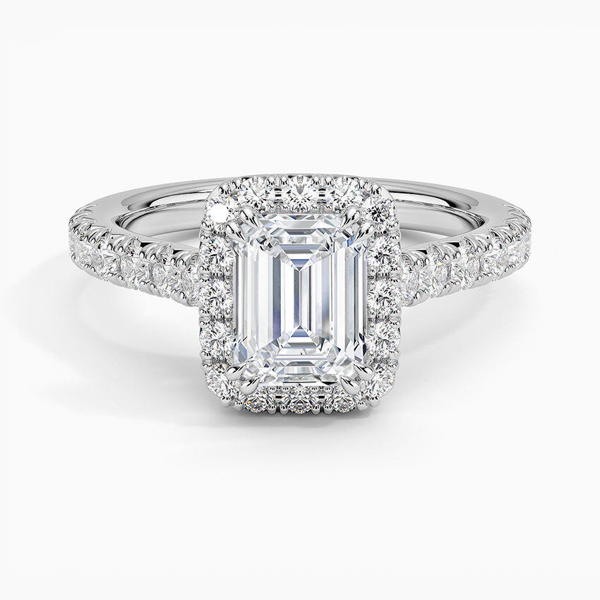 Sienna Halo Half Coverage Diamond Ring Platinum Emerald Engagement Ring
